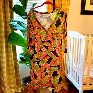 Lilly Pulitzer Pima Cotton V-Neck Dress 3/4 Sleeve Size XL Extra Large